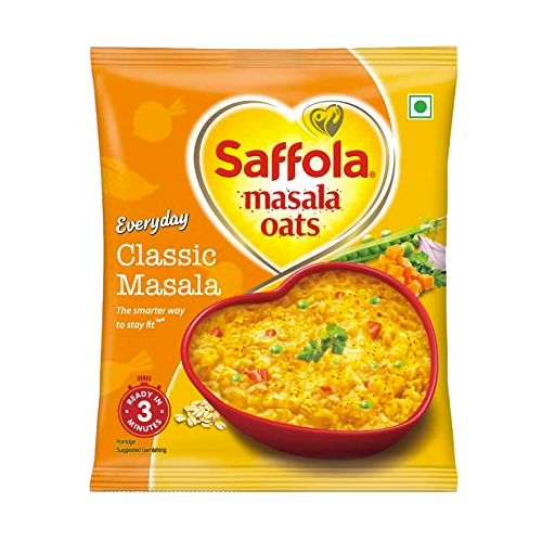 Saffola-Masala-Oats-classic-38-g.png Saffola Masala Oats - Classic Masala, Fibre Rich, Healthy Snack 38 gm - Image 1